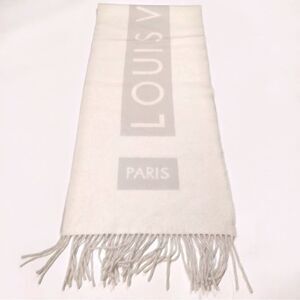 Auth Louis Vuitton Neutrals White / Ivory Gray / Beige Cashmere Baroda Scarf